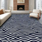 Dark Blue White Flowing Wave Rug
