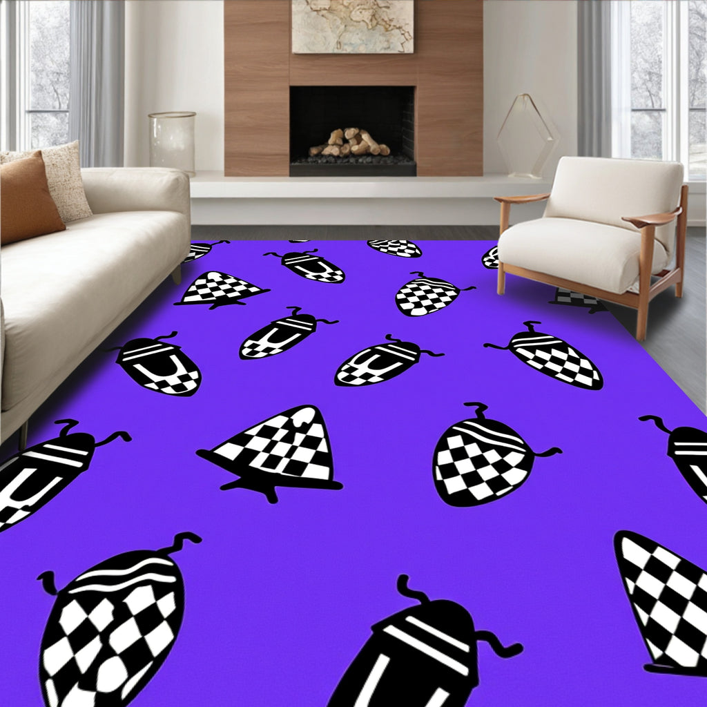 Checkered Bug Abstract Purple Rug