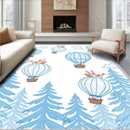 Whimsical Blue Hot Air Balloon Forest Friends Rug