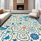 Oceanic Blue Whimsical Sea Creatures Alphabet Rug