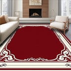 Burgundy And Cream Scroll Border Rug