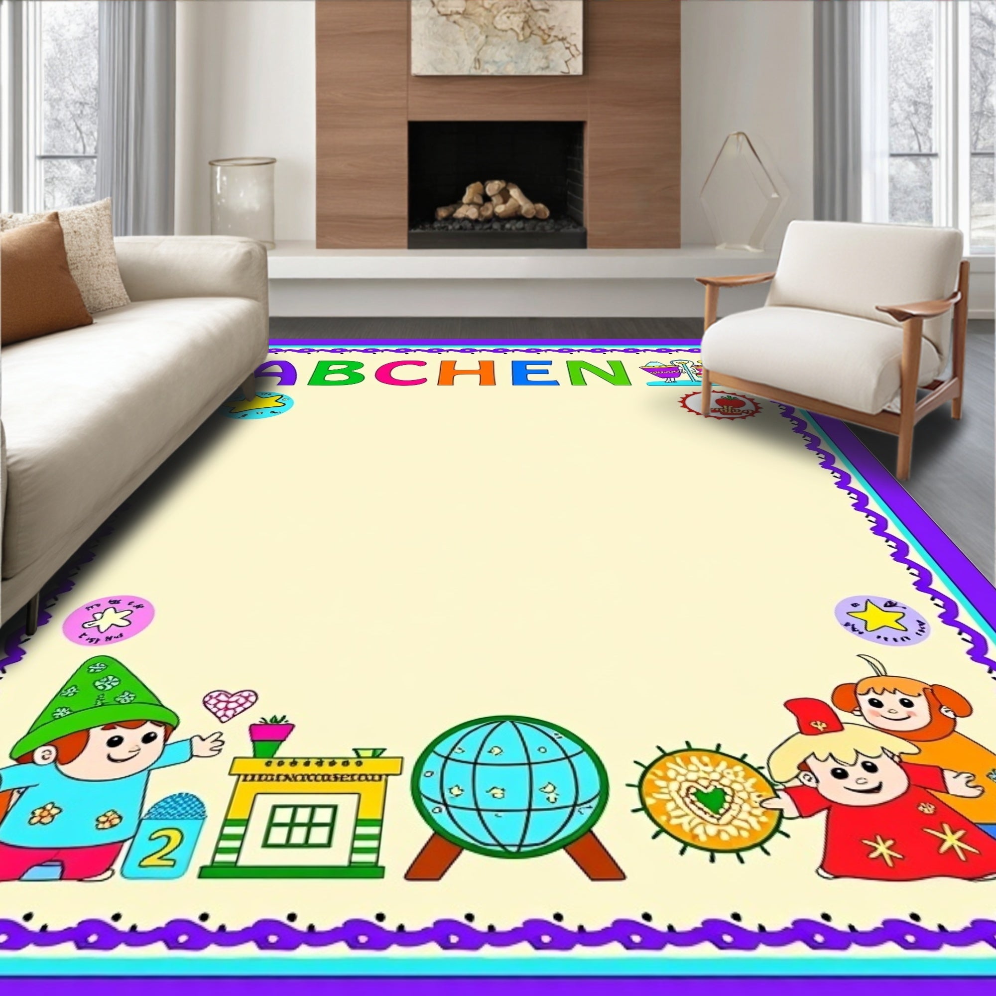 Cheerful Children's Alphabet Border Art Rug