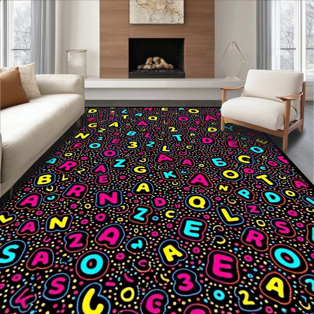 Alphabet Splash Bright Background Rug