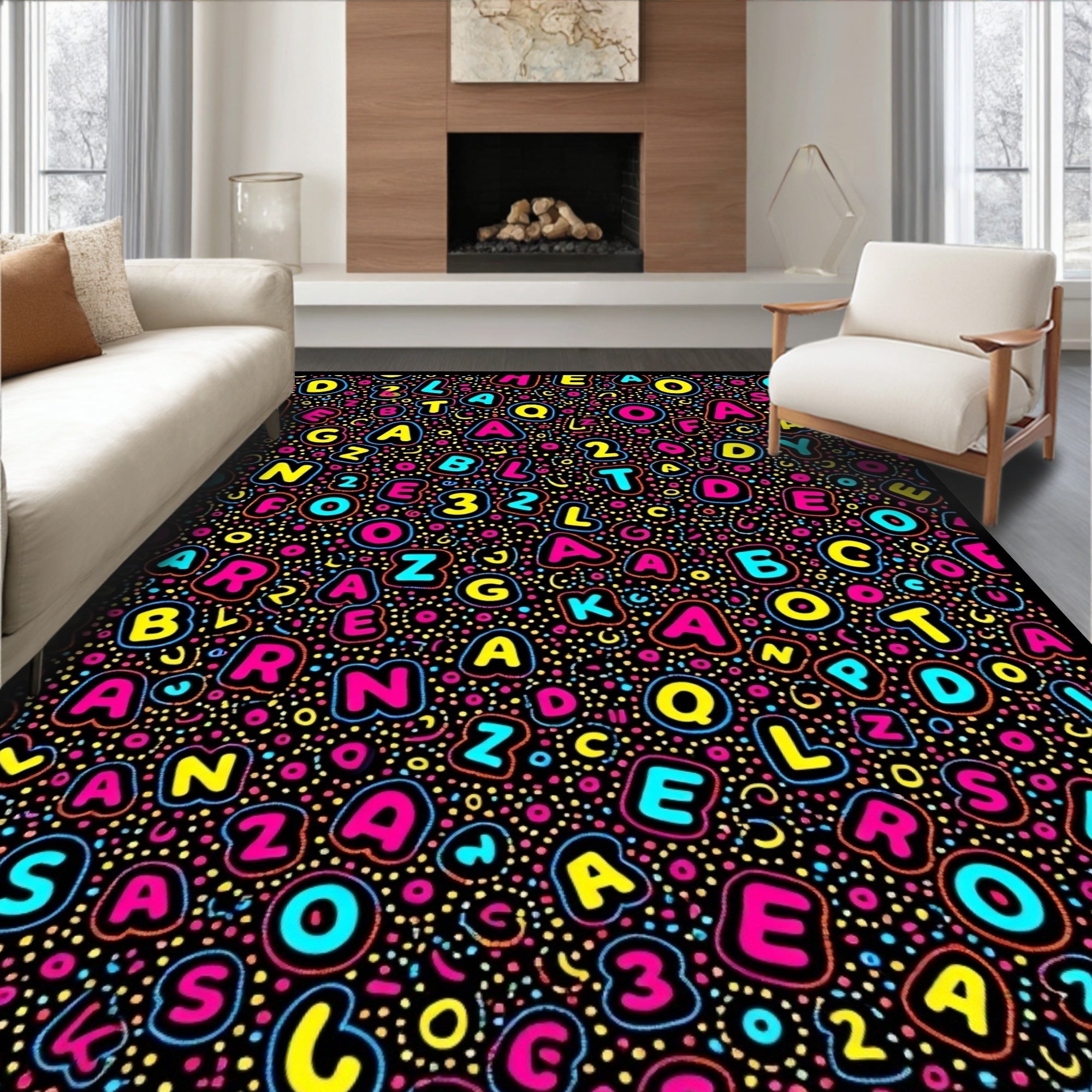 Alphabet Splash Bright Background Rug