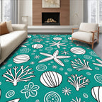 Teal White Underwater Starfish Coral Seamless Rug