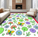 Playful Spring Butterfly Floral Collection Rug