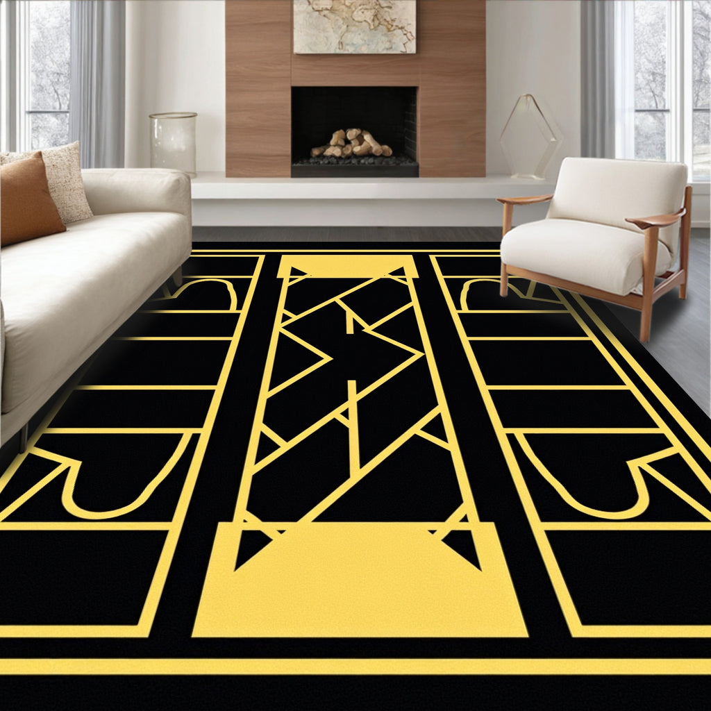 Golden Art Deco Geometric Window Rug