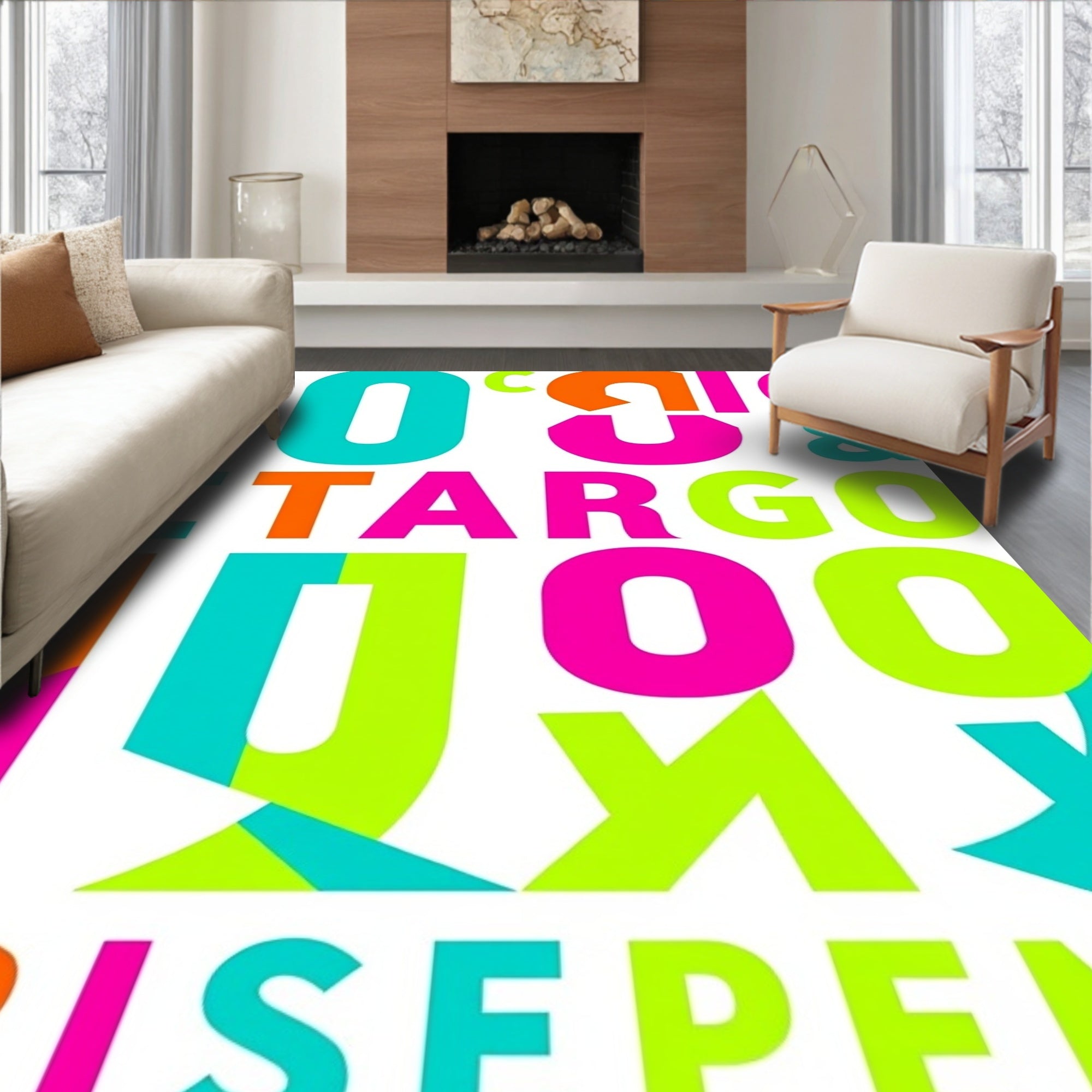 Vibrant Bold Alphabetical Collage Rug
