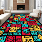 Vibrant Red Yellow Teal Cat Collage Rug