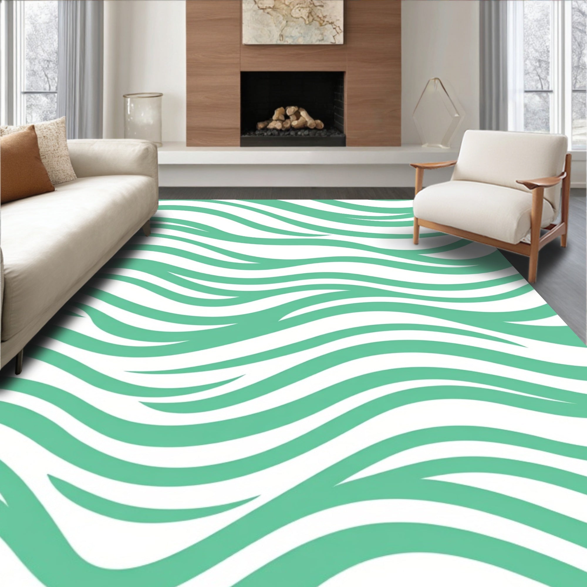 Aqua White Flowing Wave Rug