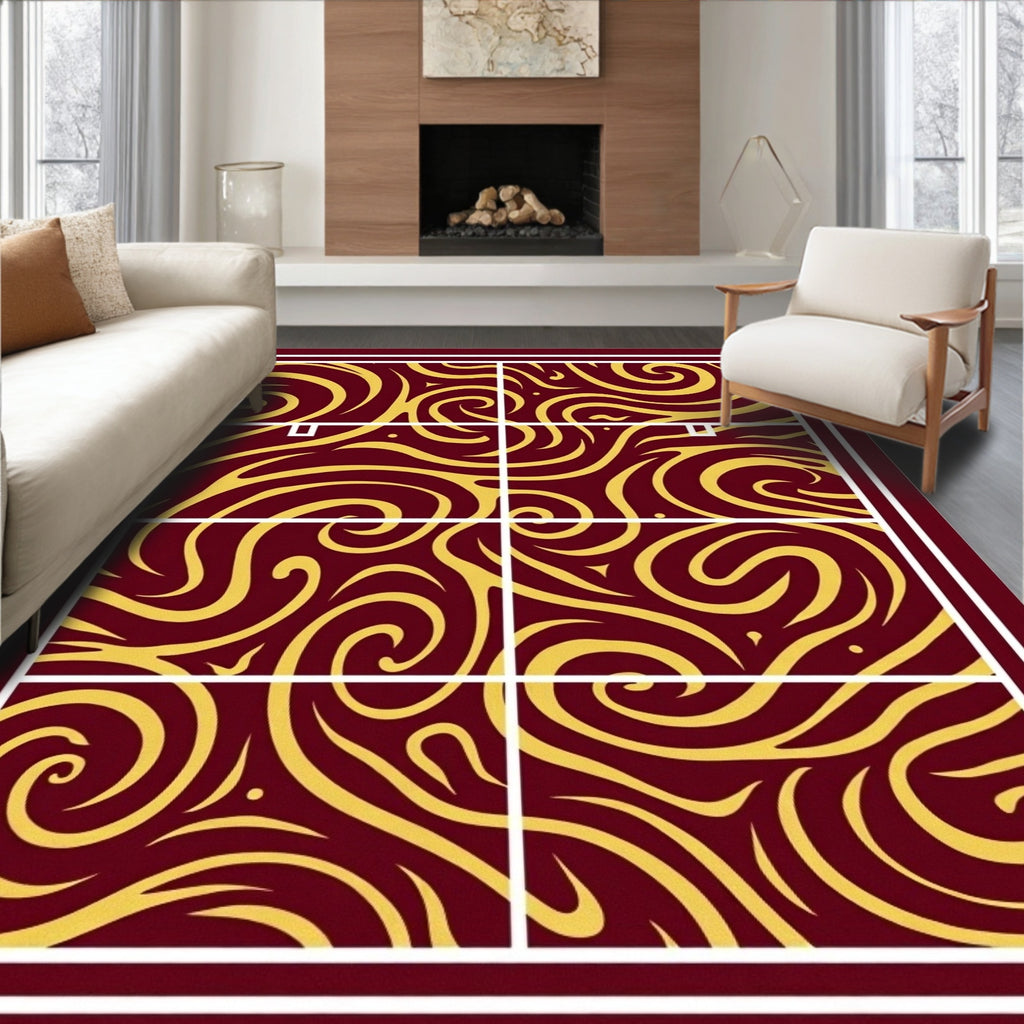 Crimson Gold Swirls Medallion Rug