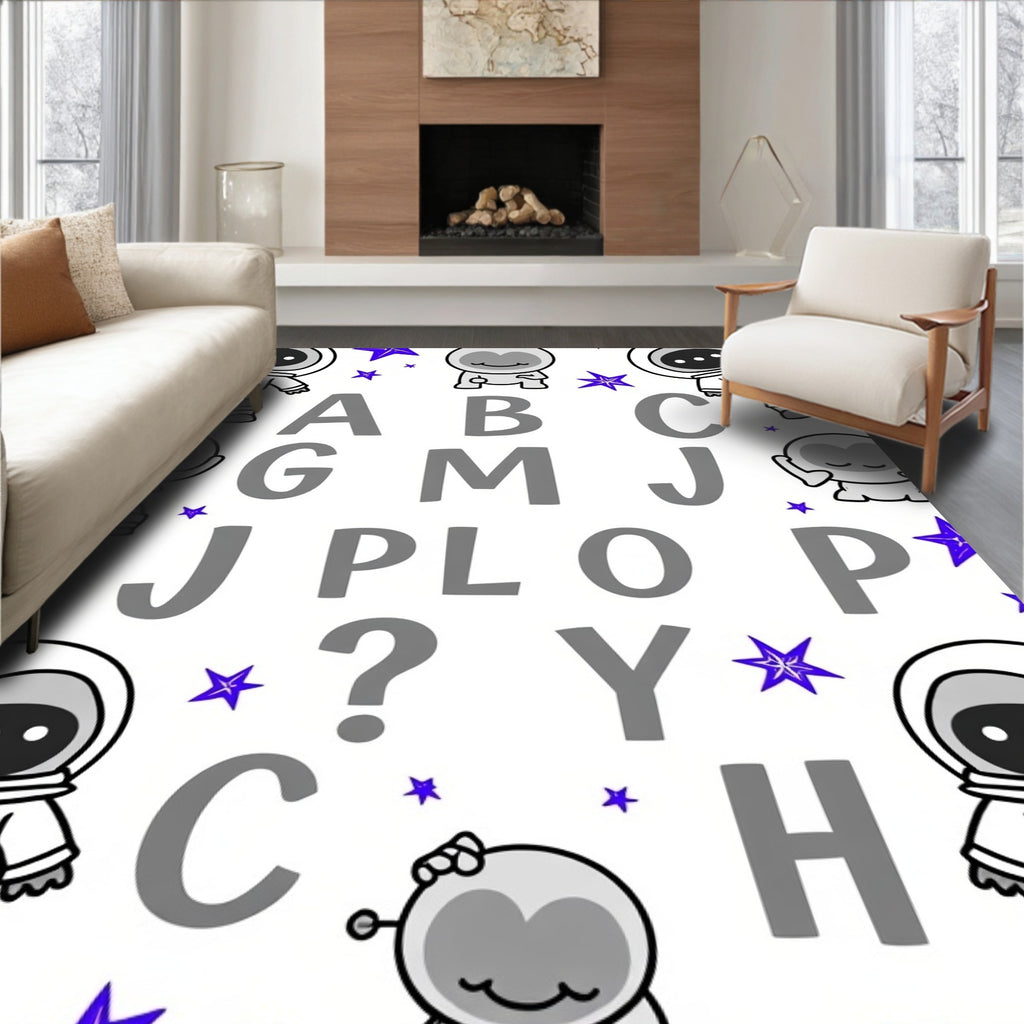 Cute Astronaut Galaxy Alphabet Space Rug