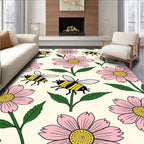 Pink Daisies Yellow Bees Garden Rug