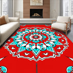 Red Teal White Floral Mandala Rug