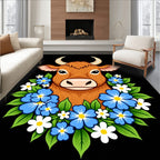 Brown Cow with Blue and White Flowers Rug