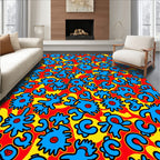 Bright Blue Organic Forms Red Yellow Rug