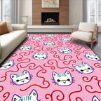 Pink White Cat Swirls Cute Rug