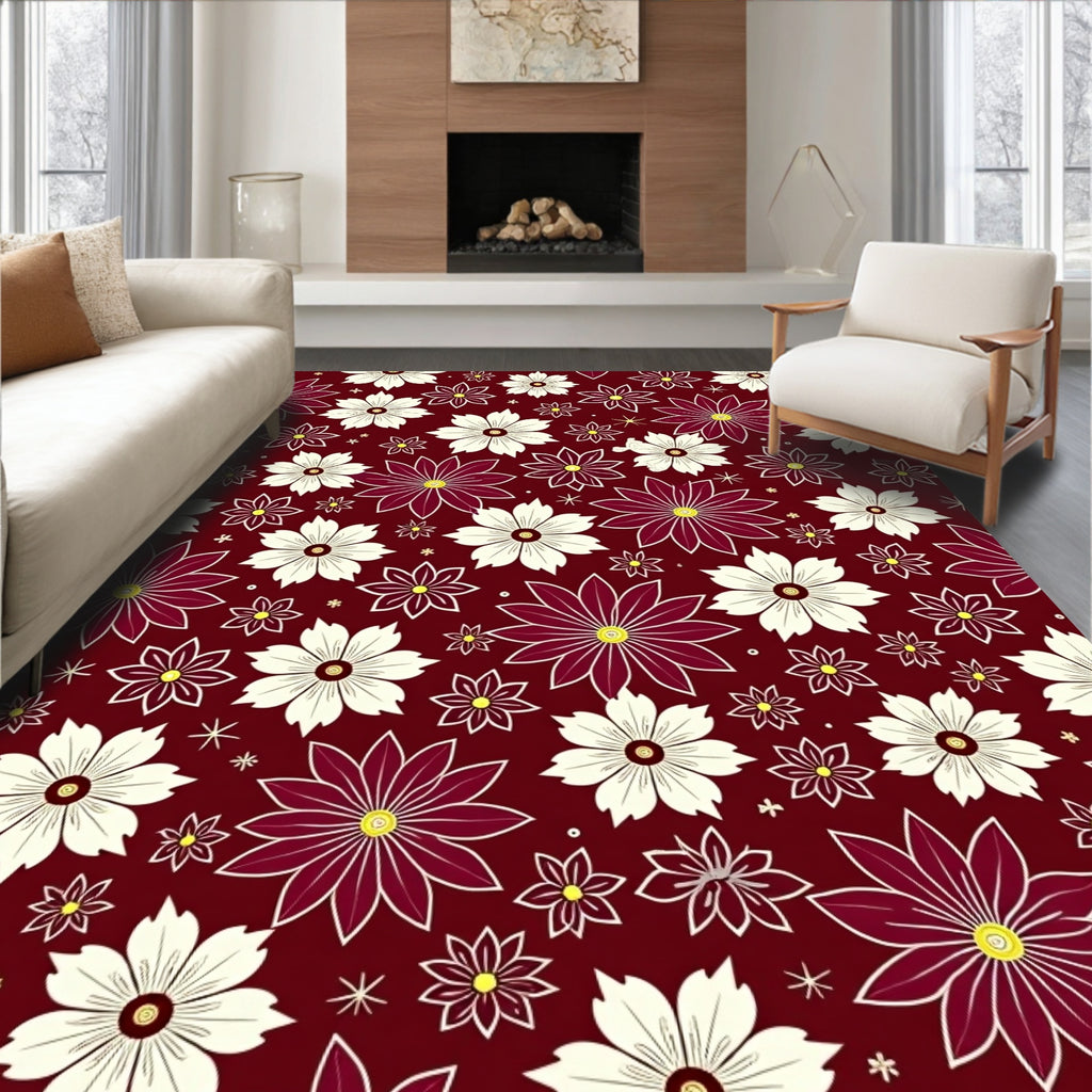 Crimson Cream Daisy Garden Rug