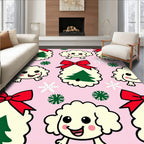 Whimsical Christmas Puppy Snowflakes Pink Rug