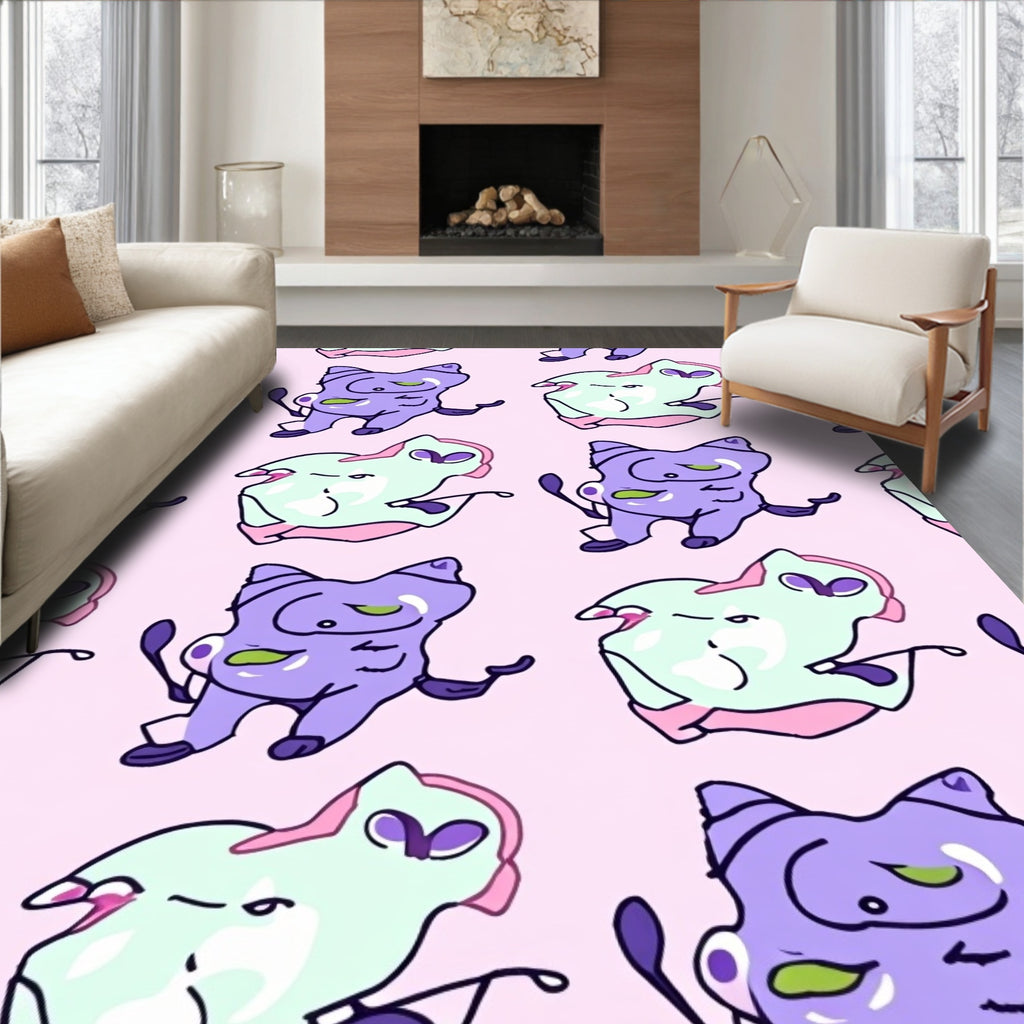 Whimsical Purple Mint Creature Collage Rug