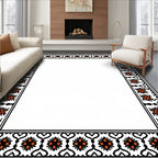Orange Floral Black Outlined Border Rug