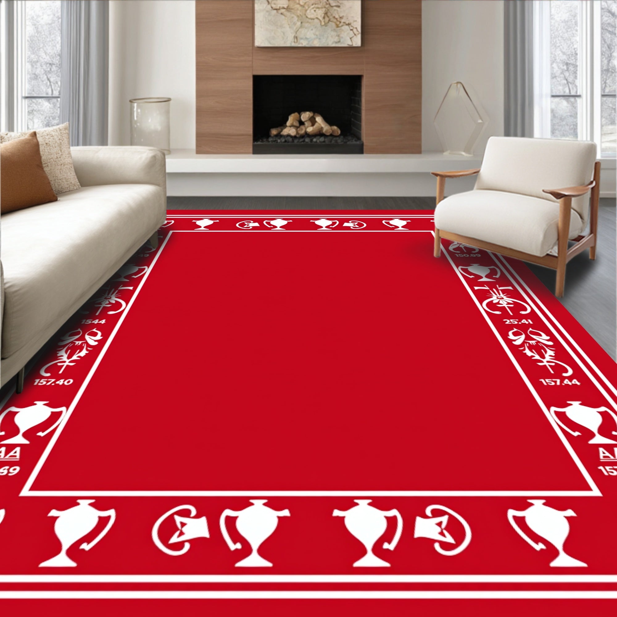 Red Trophy Border Statement Rug