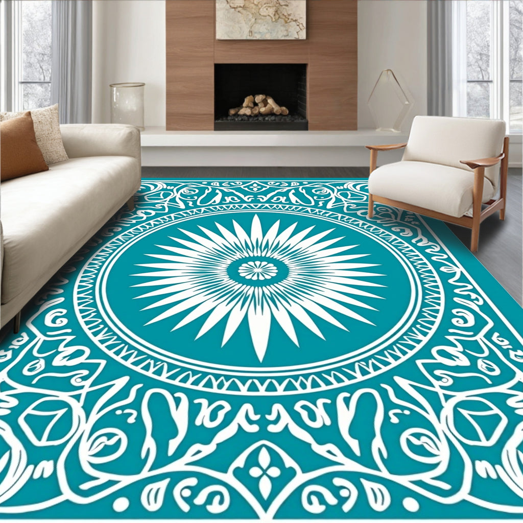 Oceanic White Sunburst Mandala Rug