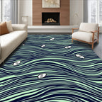 Navy Aqua Waves Small Boat Scene Rug