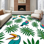 Tropical Toucan Leafy Jungle Scene Rug