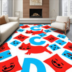 Red Cats Blue Squares Letters Rug