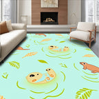 Playful Otter Family Water Scene Rug