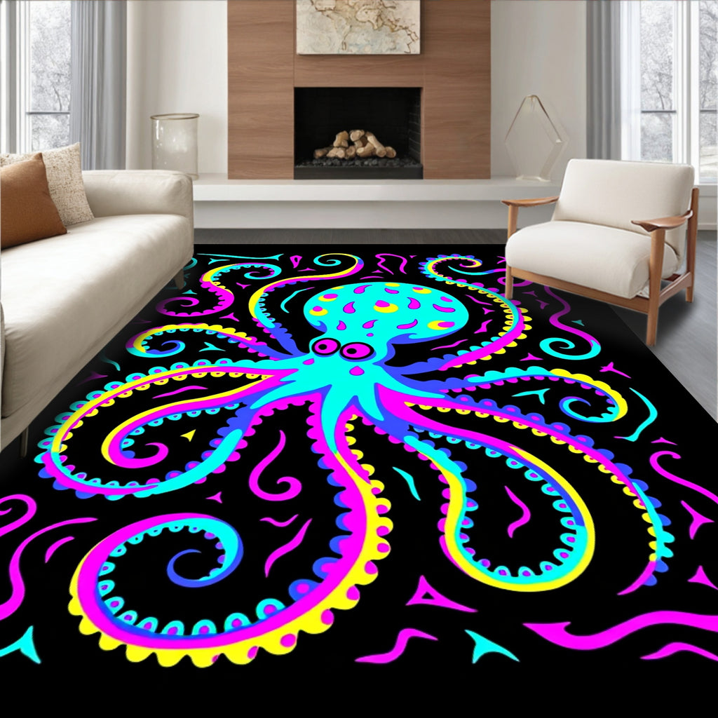 Vivid Neon Octopus Swirls Rug