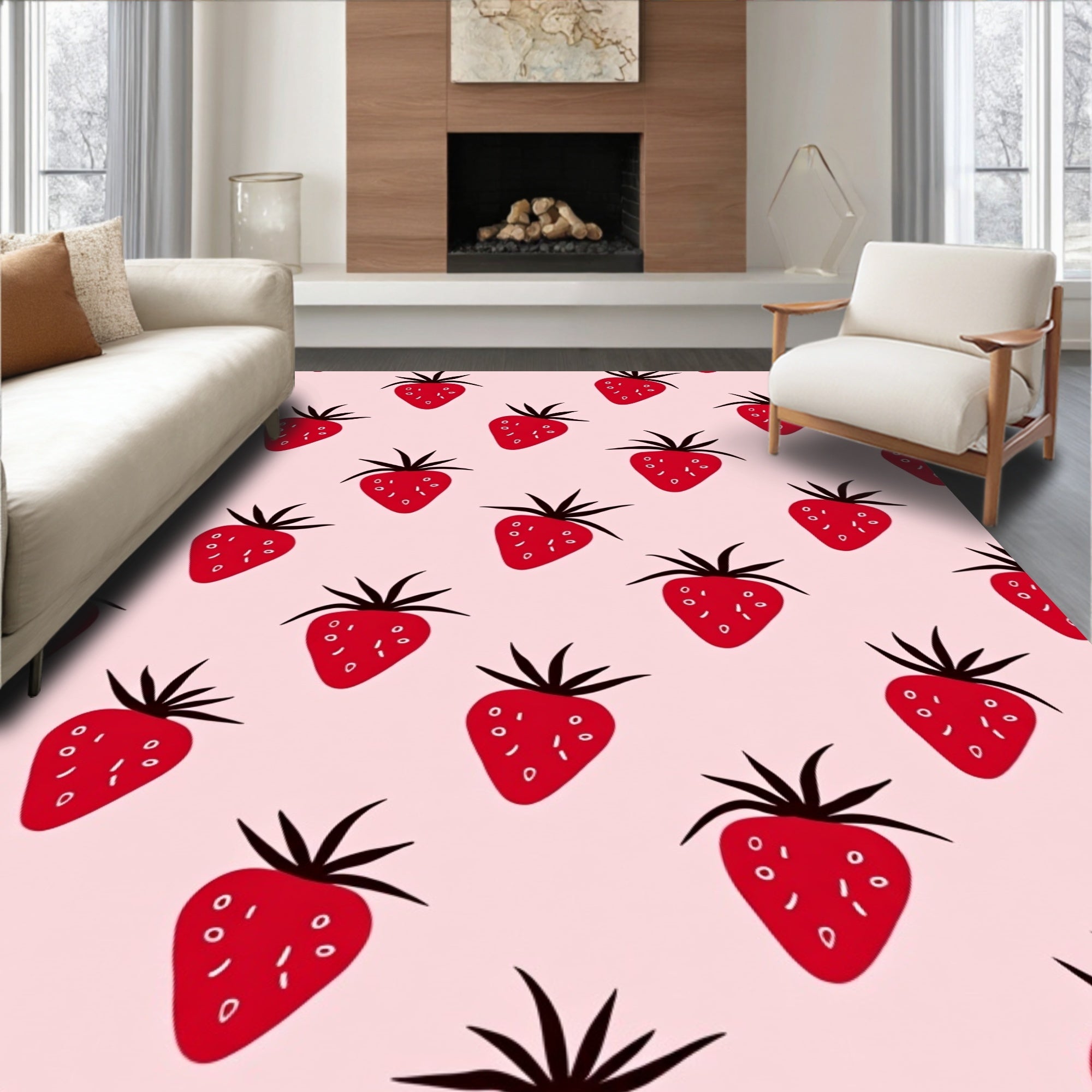 Red Strawberry Field Pattern Rug