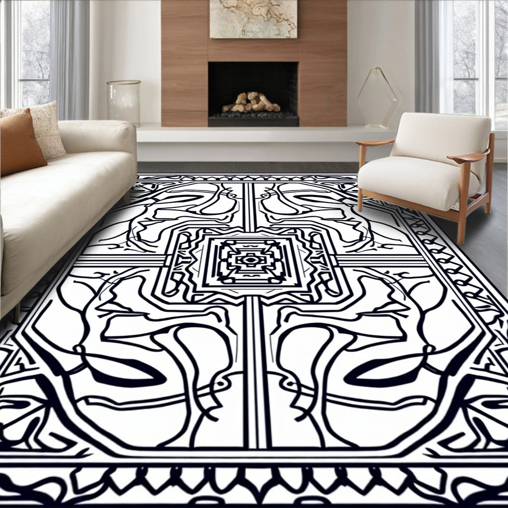 Black White Abstract Symmetry Rug