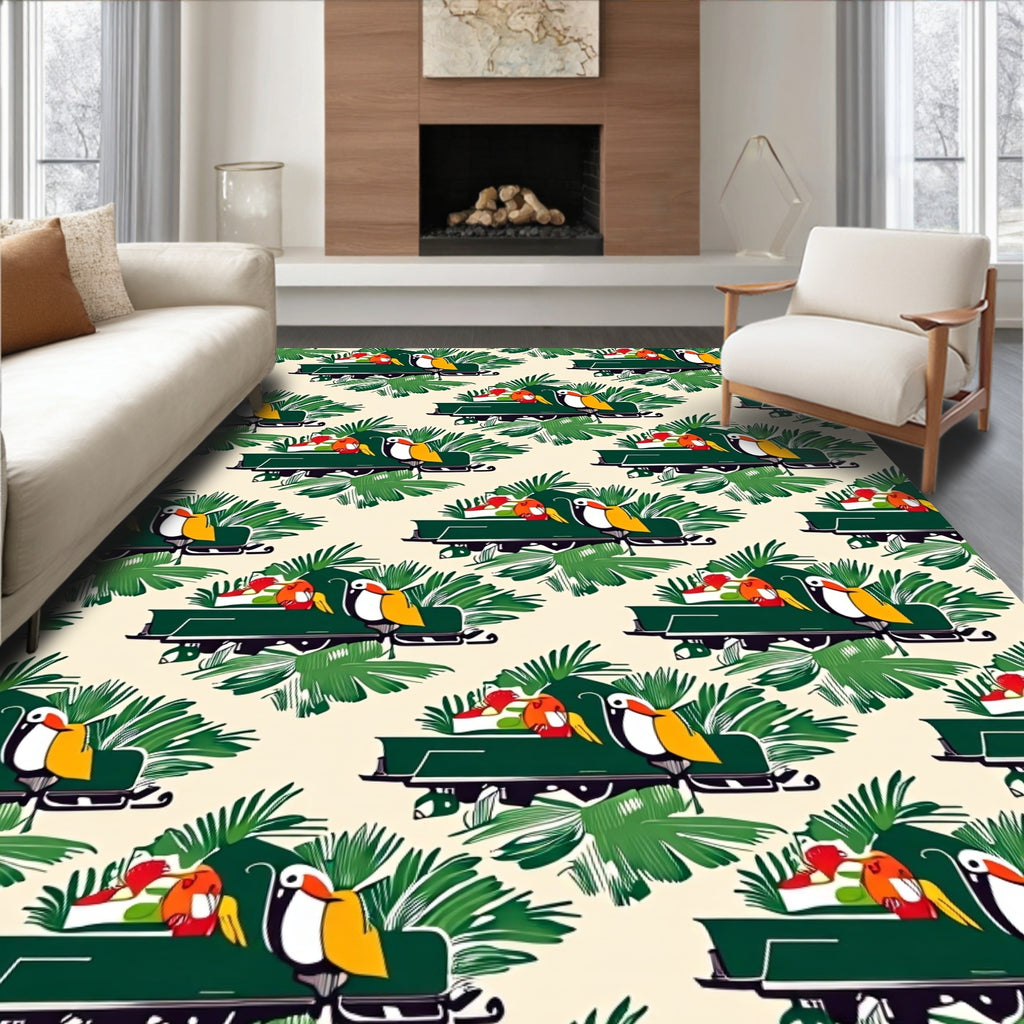 Tropical Toucans Green Foliage Cream Rug
