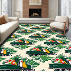 Tropical Toucans Green Foliage Cream Rug