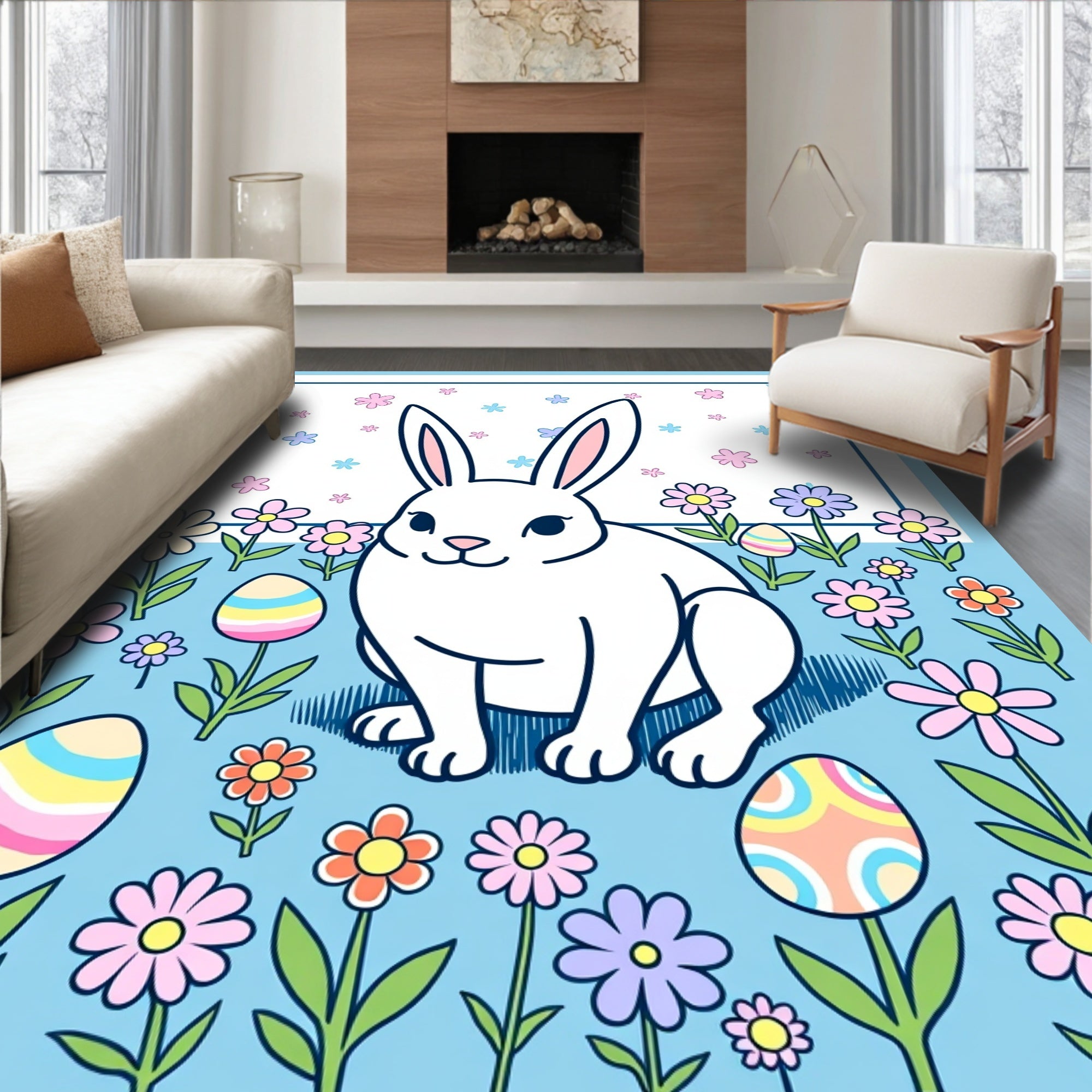 Easter Bunny Floral Garden Eggs Rug