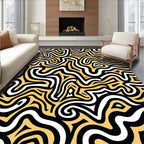 Bold Black Yellow Swirl Maze Rug