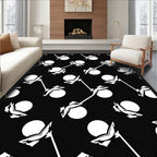 Black White Scattered Polka Dot Floral Rug