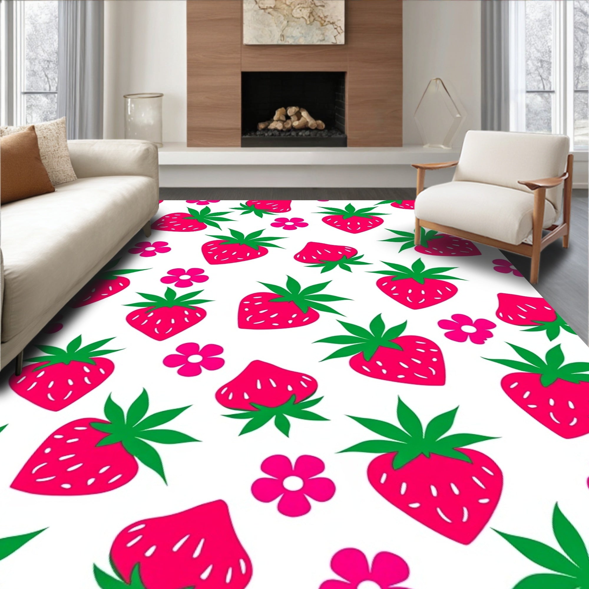 Bright Strawberry Floral Scatter Rug