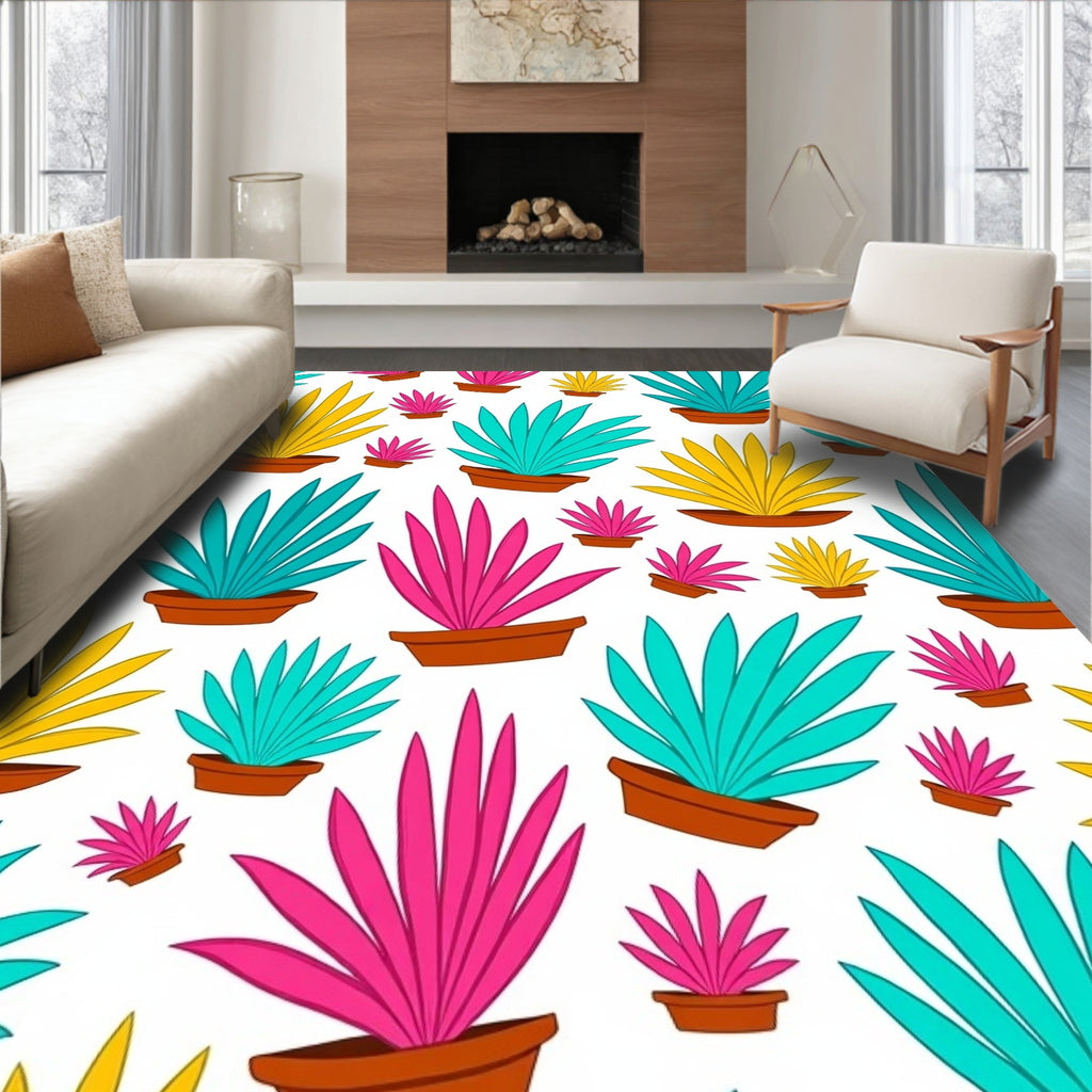 Vibrant Potted Plants Tropical Foliage Rug