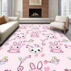 Cute Pink Bunny Heart Bird Repeat Rug