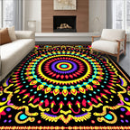 Vibrant Psychedelic Floral Mandala Rug