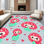 Cute Red Mushroom Characters With Hearts Rug