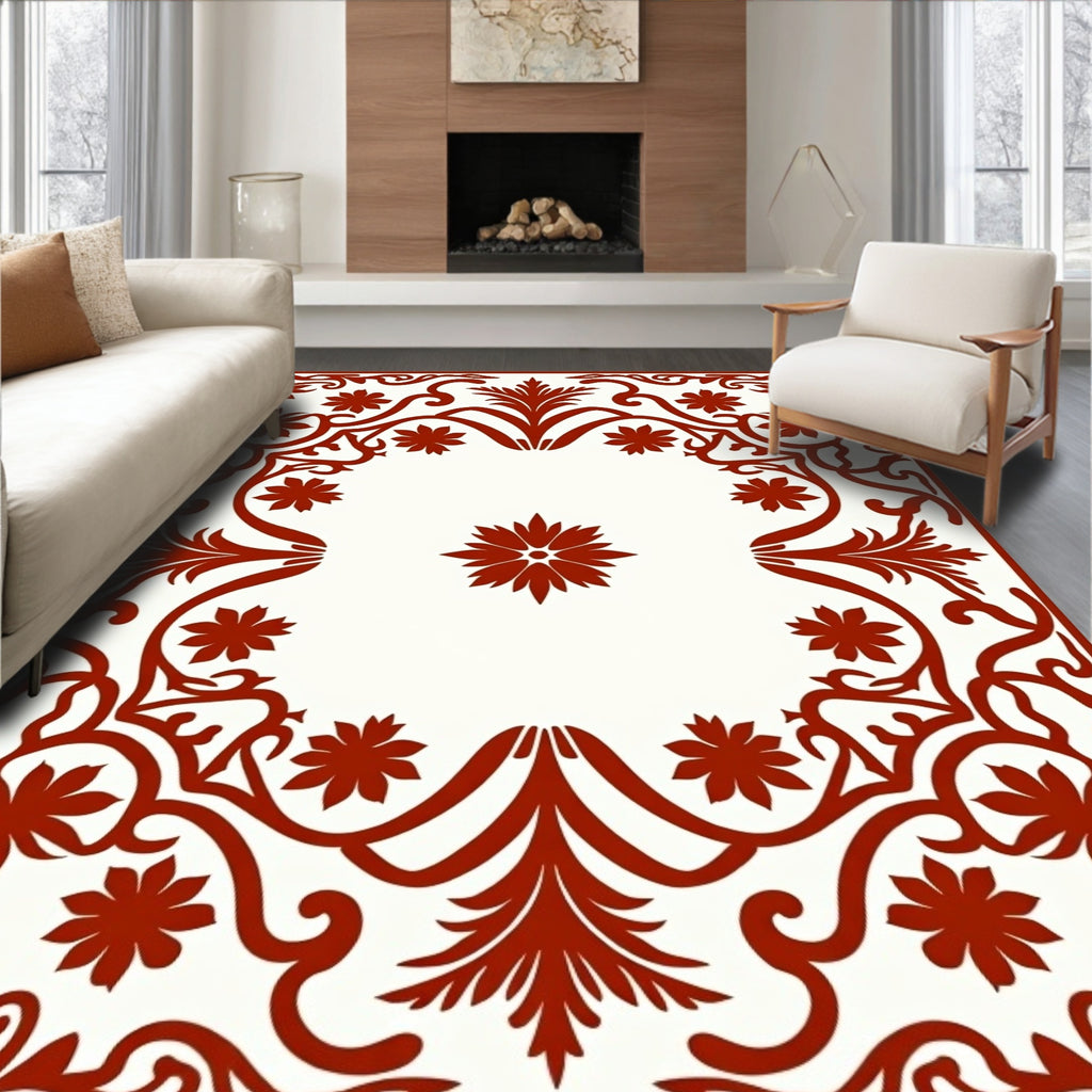 Crimson Flourish Flower Border Rug