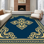 Art Nouveau Navy Gold Medallion Frame Rug