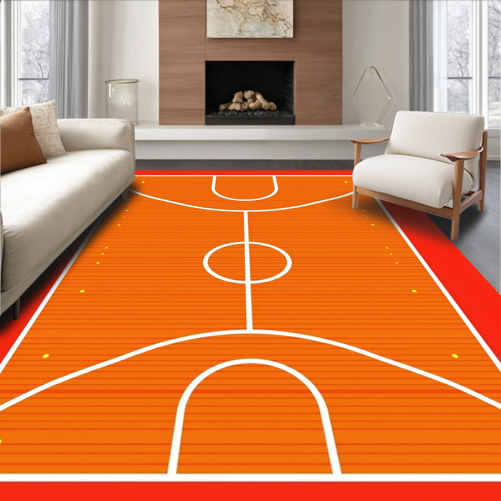 Orange Court White Lines Graphic Rug