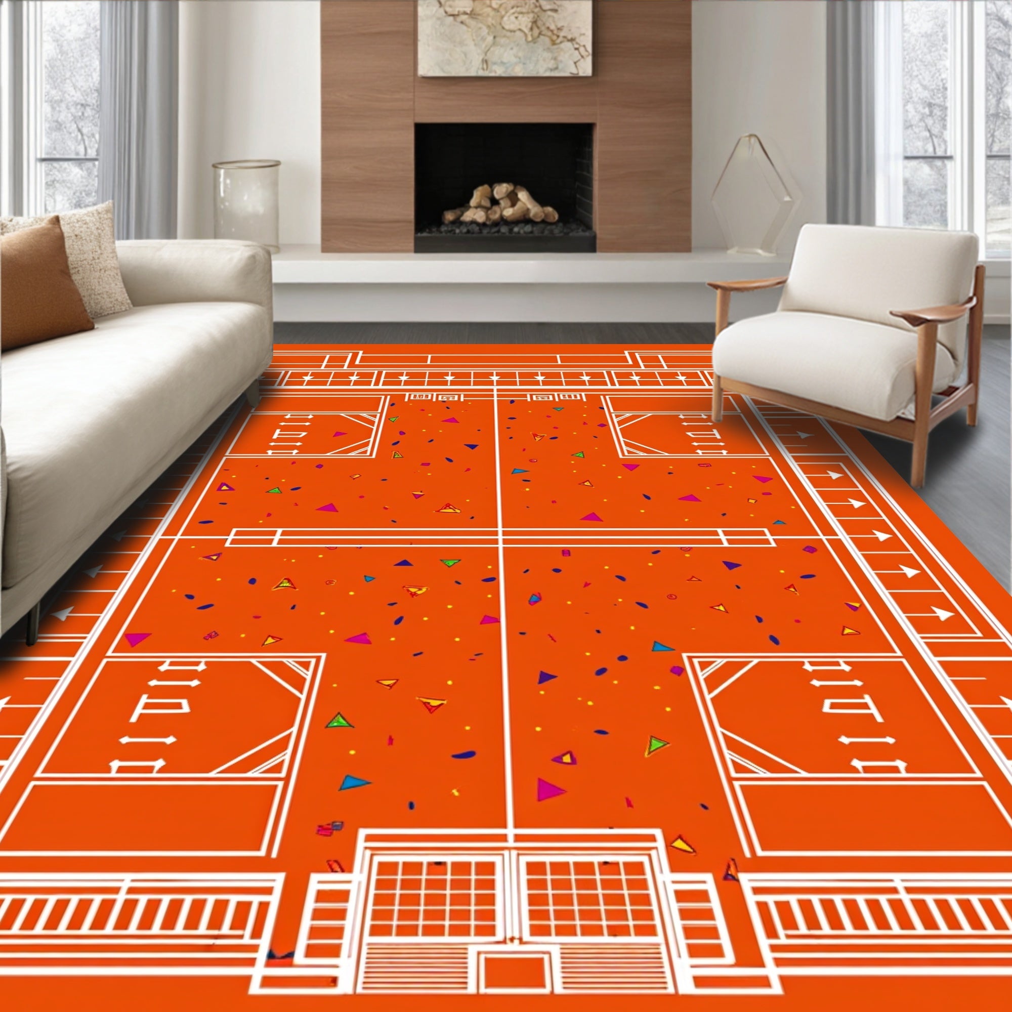 Orange Abstract Confetti Triangles Rug