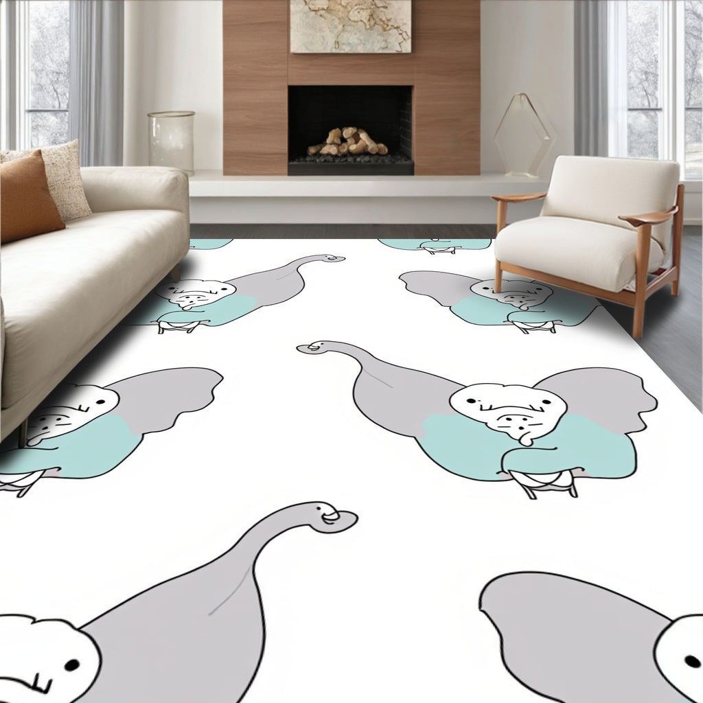 Playful Gray Goose Teal Accents Rug