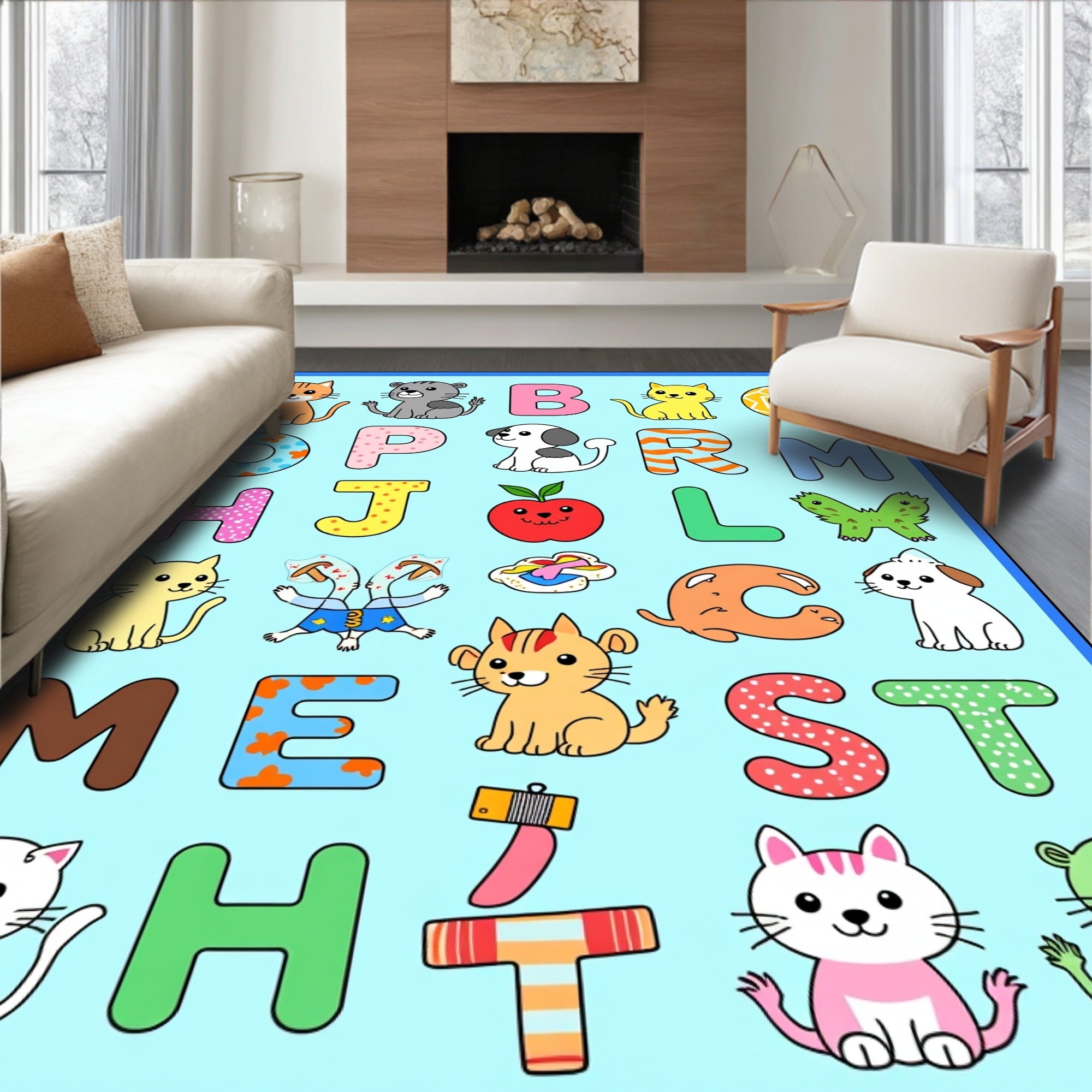 Playful Alphabet Animals and Objects Rug